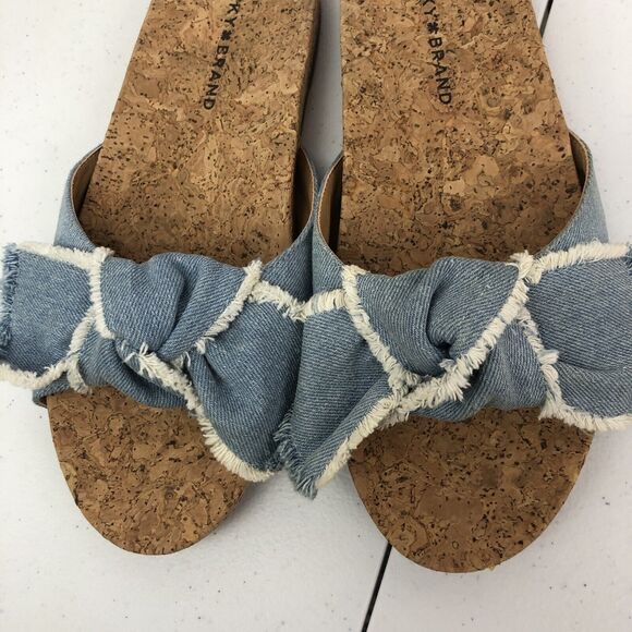 Lucky Brand Sandals Women Sz 8 M Denim Bow Cork Blue EU 38.5 Flats Boho - Picture 7 of 10